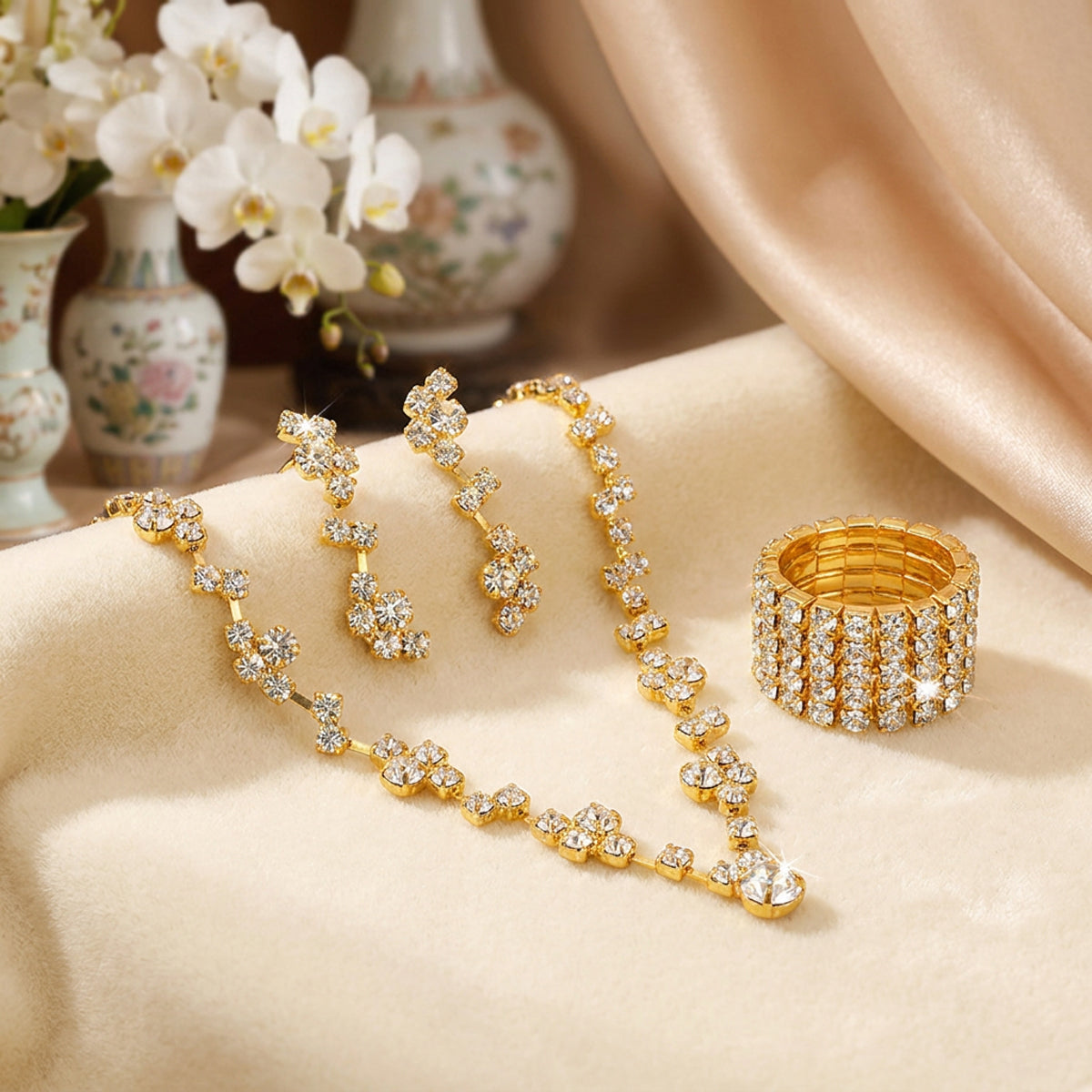 Golden Crystal Grace 4-Piece Jewelry Set