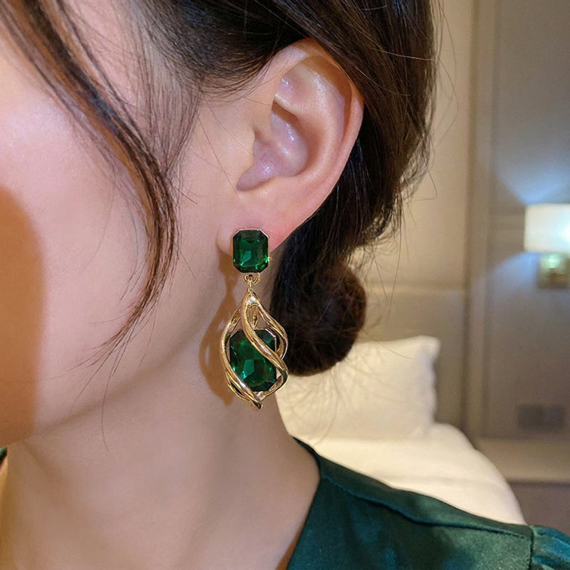 Emerald Twist Crystal Drop Earrings