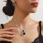 Heart Midnight Crystal Necklace & Earrings Set