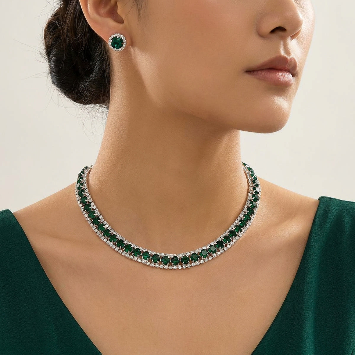 Emerald Radiance Crystal Necklace Set
