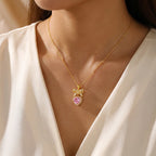 Sweetheart Bow Pink Heart Necklace