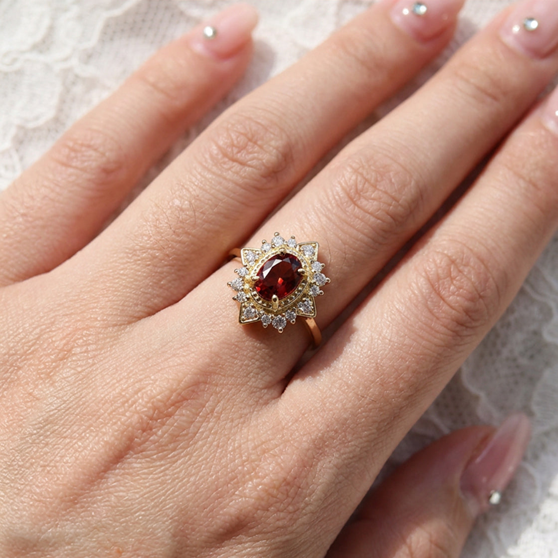 Ruby Crown Crystal Statement Ring