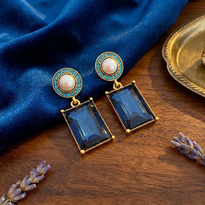 Midnight Sapphire Pearl Drop Earrings