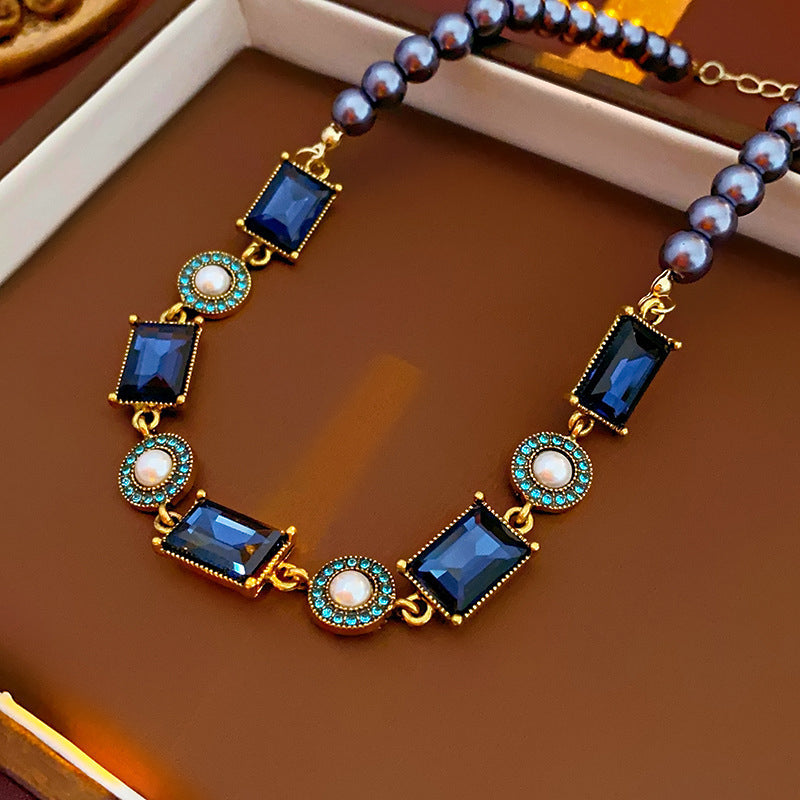 Midnight Sapphire Pearl Statement Necklace
