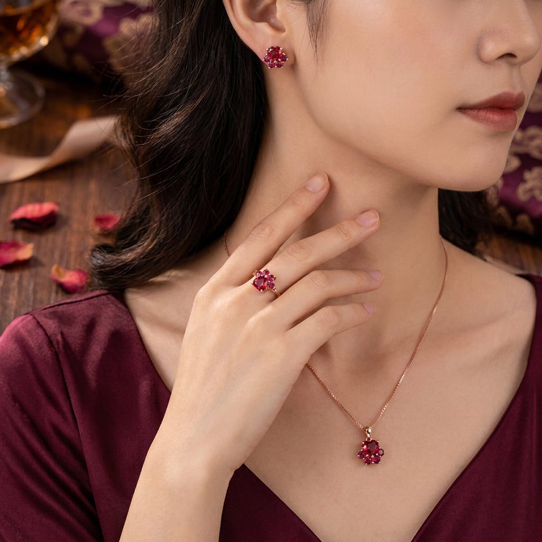 Ruby Bloom Crystal Necklace Set