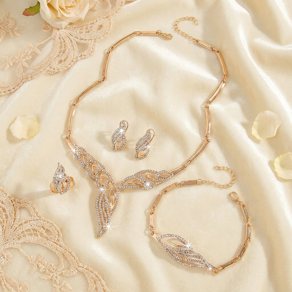 Elegant Crystal Leaf Jewelry Set