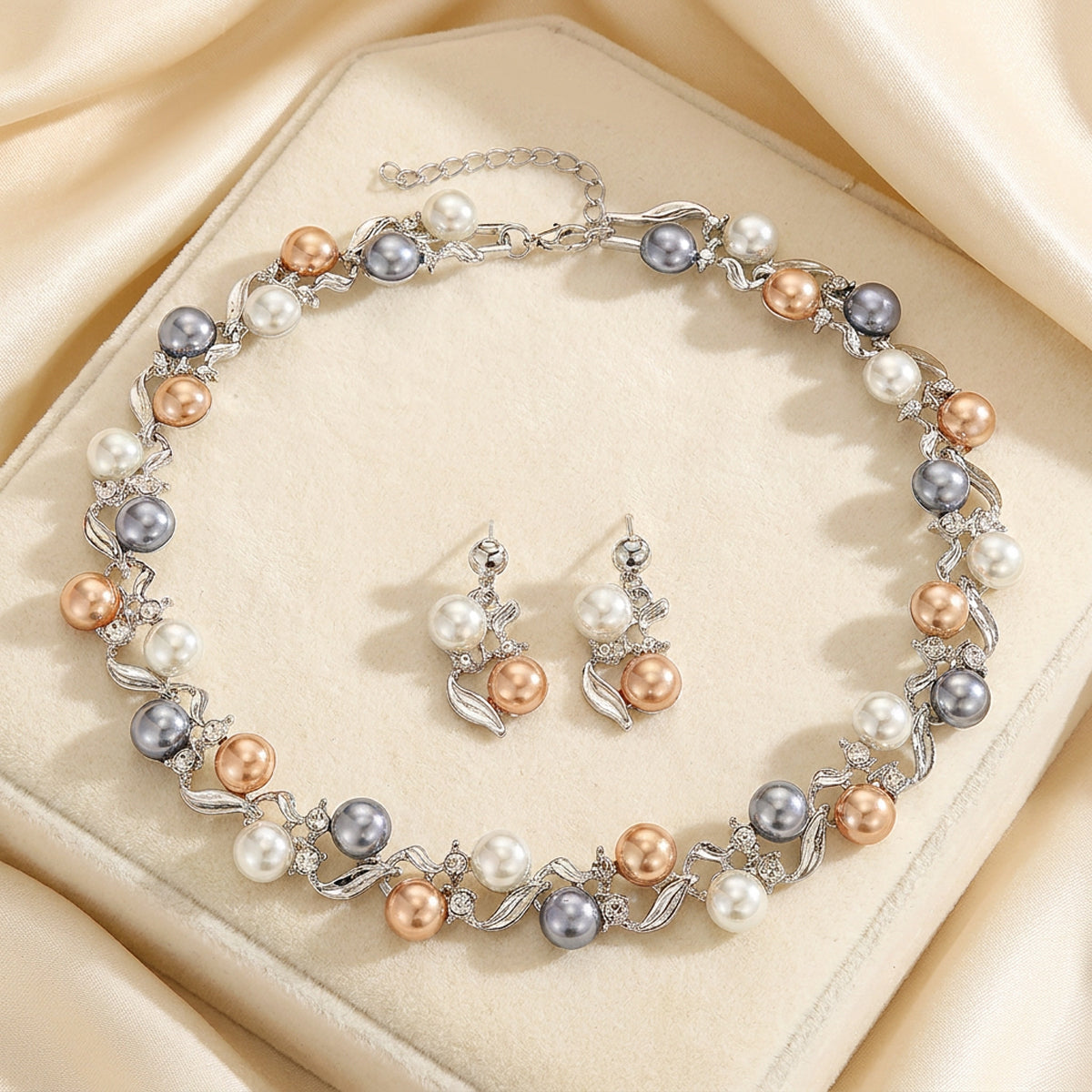 Pearl Harmony Crystal Necklace & Earrings Set
