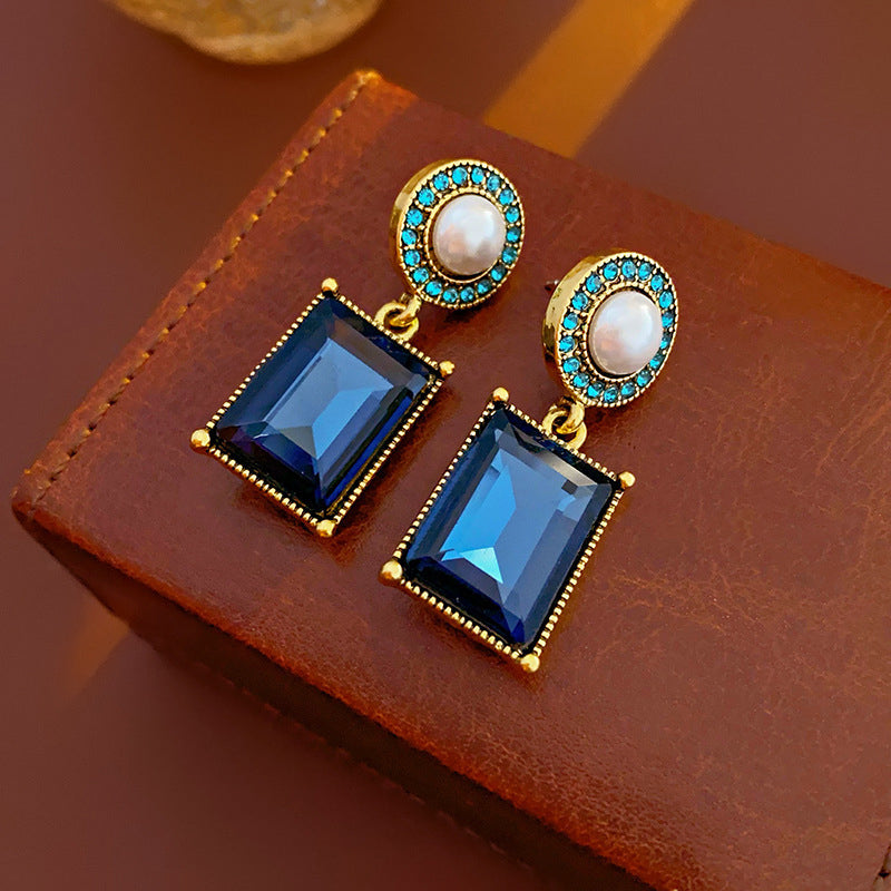 Midnight Sapphire Pearl Drop Earrings