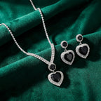 Heart Midnight Crystal Necklace & Earrings Set