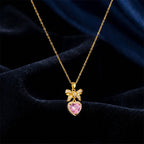 Sweetheart Bow Pink Heart Necklace