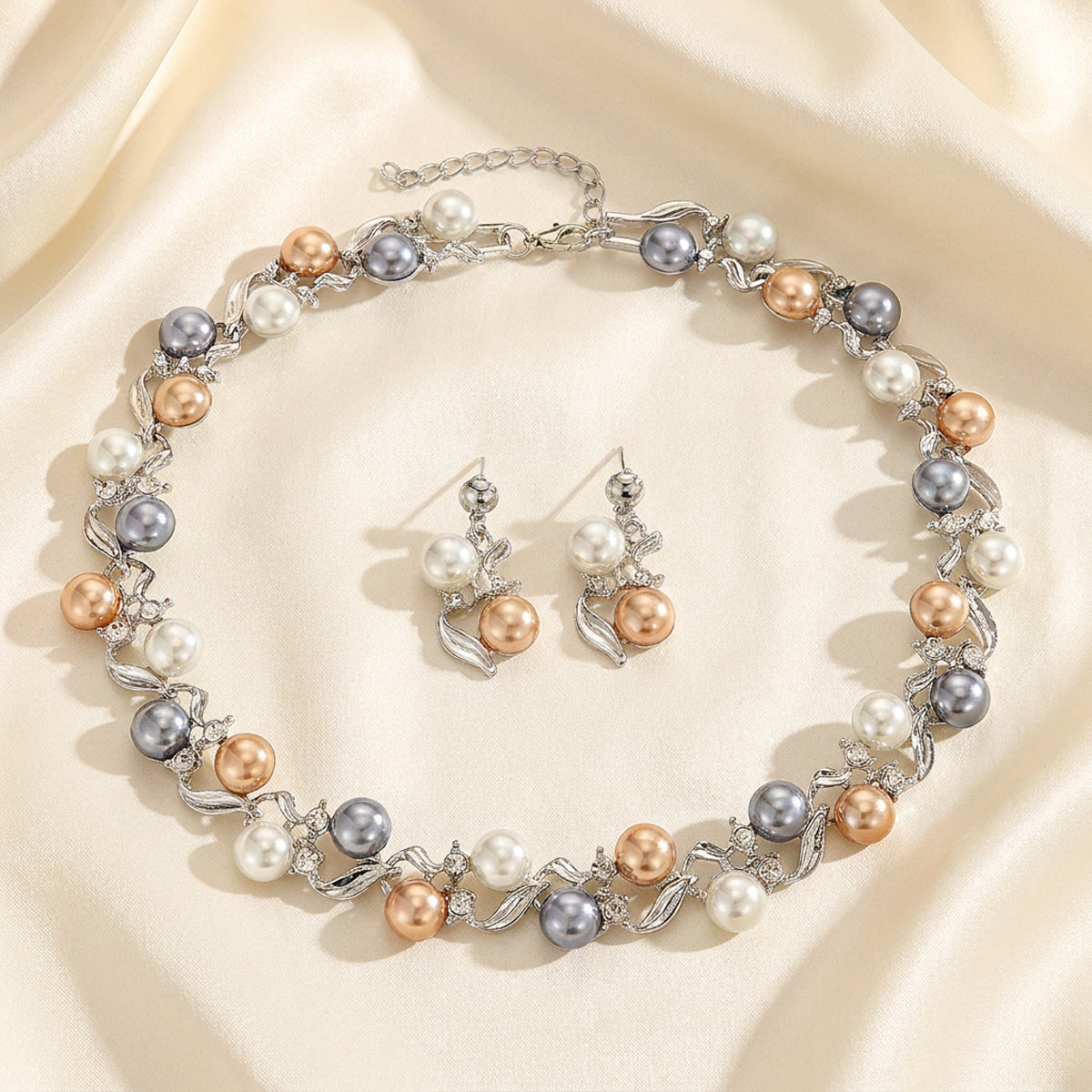 Pearl Harmony Crystal Necklace & Earrings Set