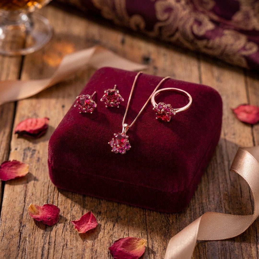 Ruby Bloom Crystal Necklace Set