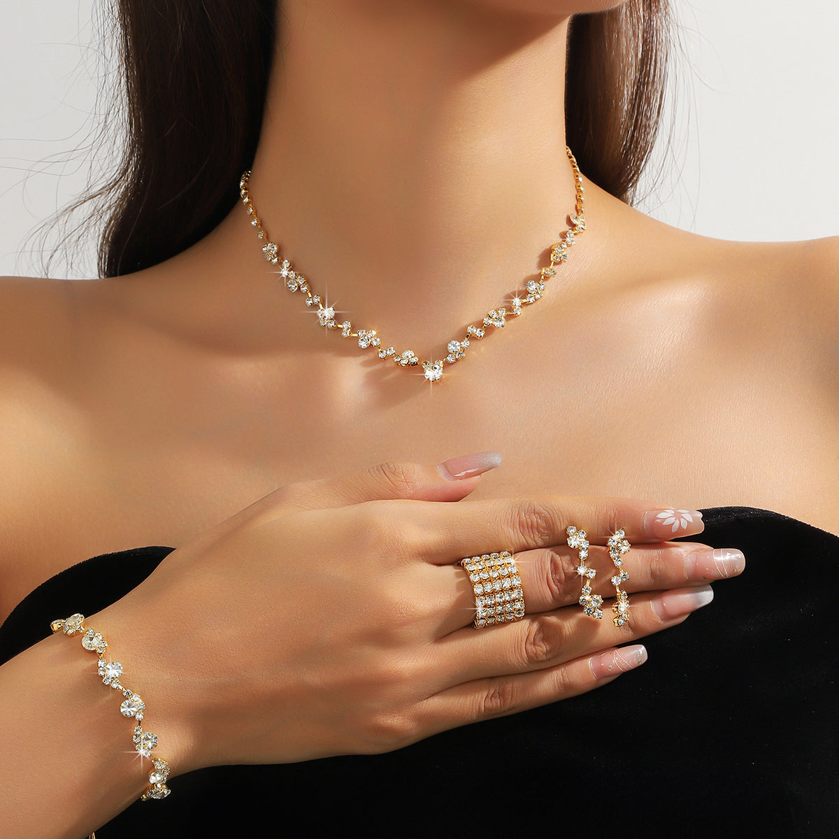Golden Crystal Grace 4-Piece Jewelry Set