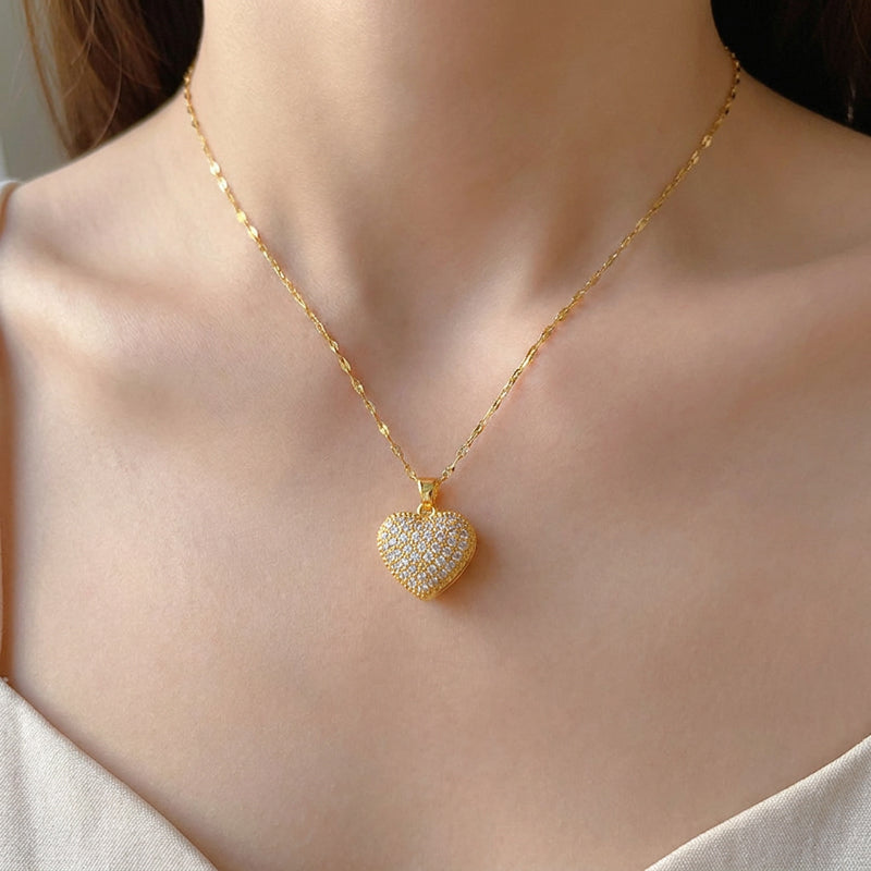 Golden Heart Pearl Crystal Necklace