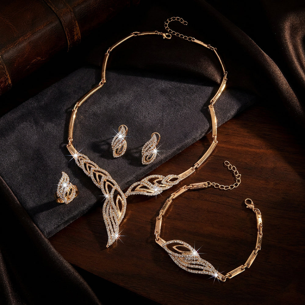 Elegant Crystal Leaf Jewelry Set