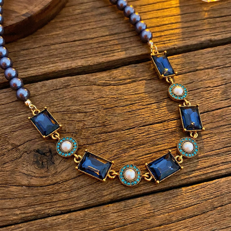 Midnight Sapphire Pearl Statement Necklace
