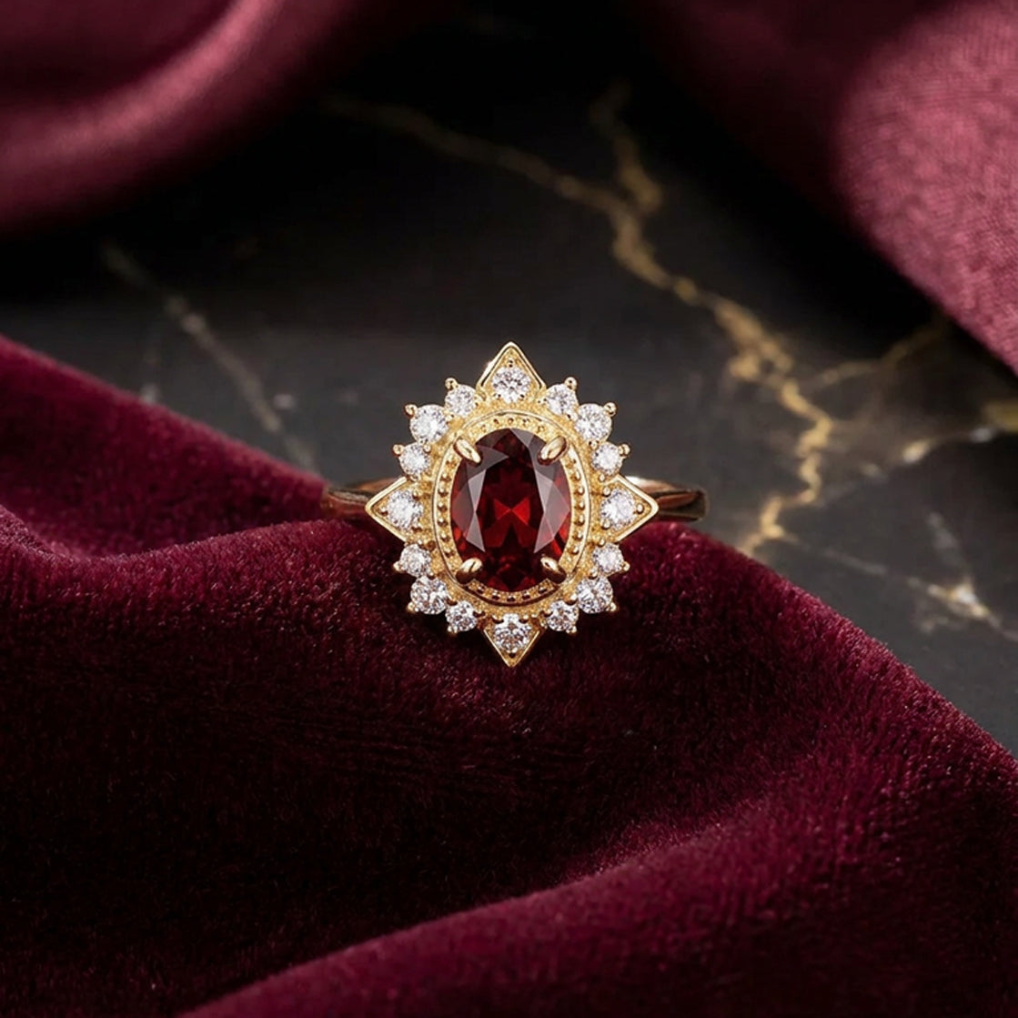 Ruby Crown Crystal Statement Ring