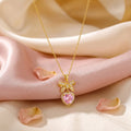 Sweetheart Bow Pink Heart Necklace