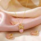 Sweetheart Bow Pink Heart Necklace