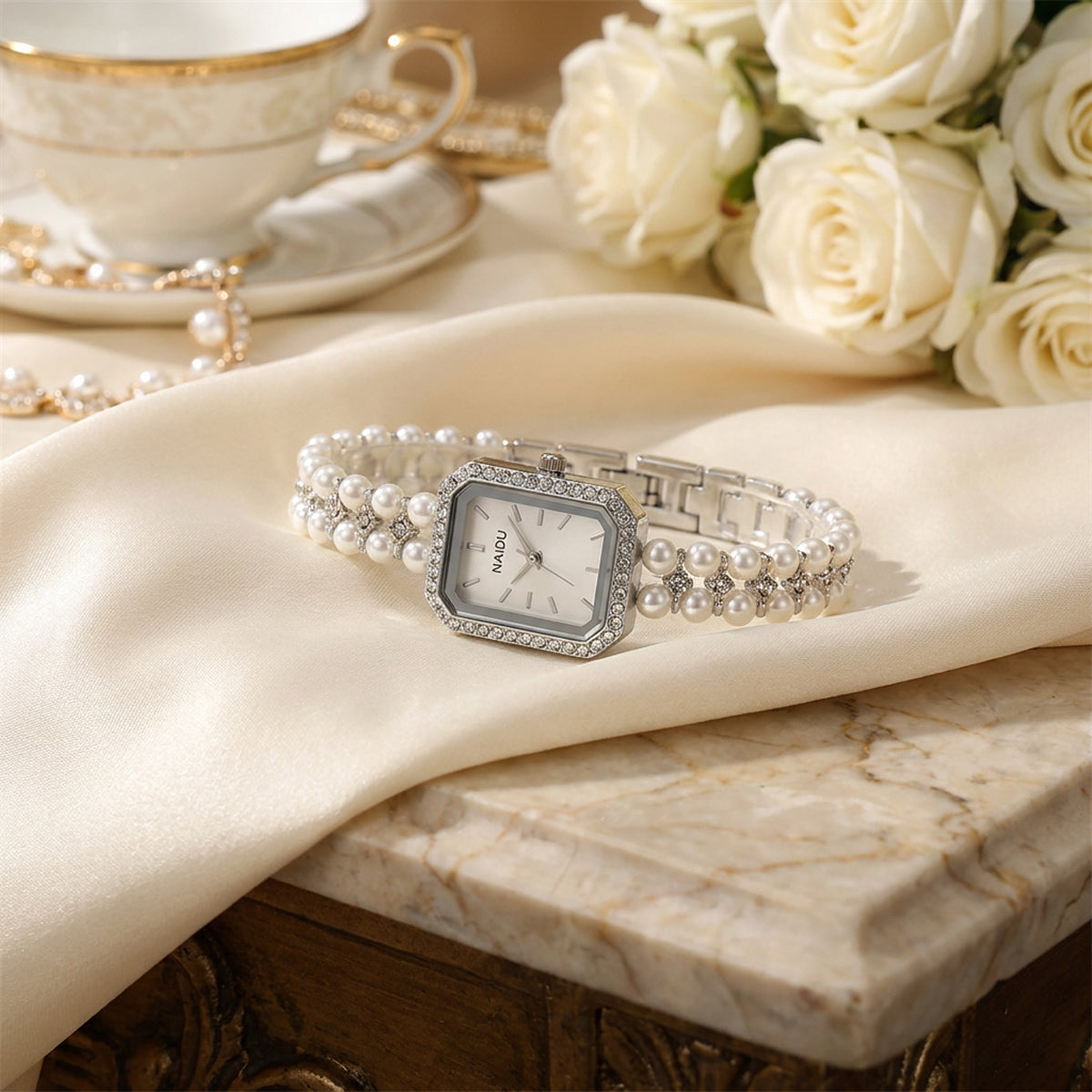 Pearl Elegance Crystal Bracelet Watch