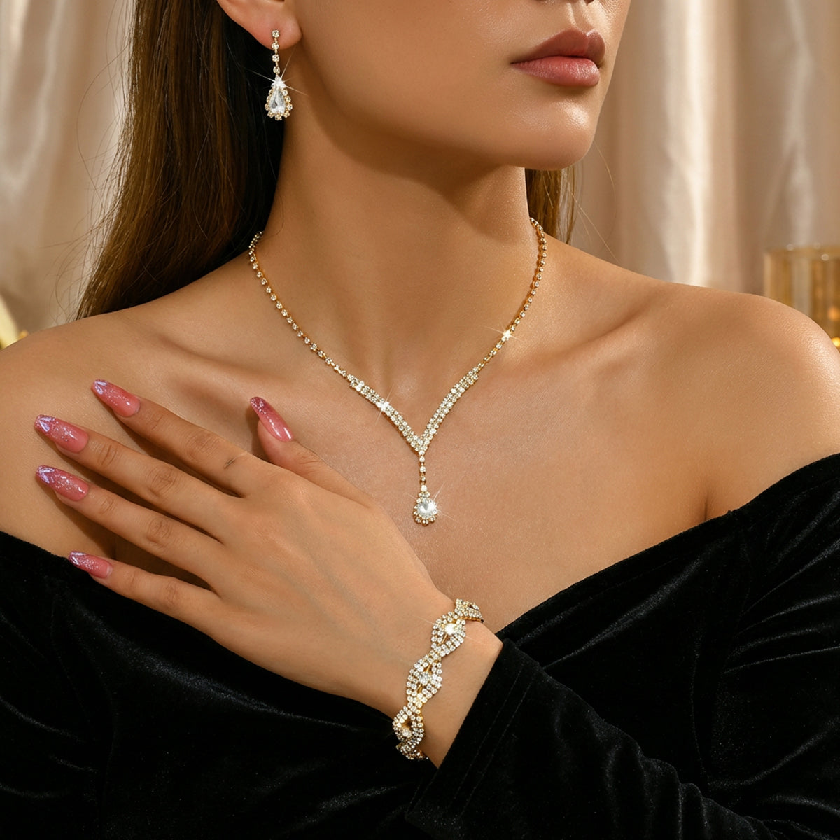 Celeste Teardrop Diamond-Look Jewelry Set