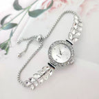 Silver Leaf Elegance Crystal Bracelet Watch