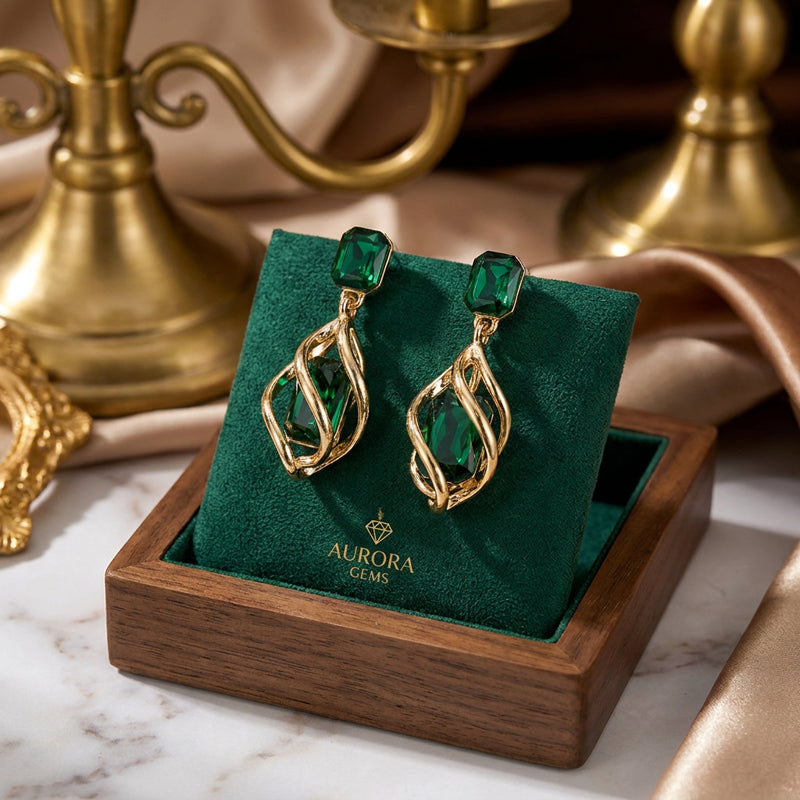 Emerald Twist Crystal Drop Earrings