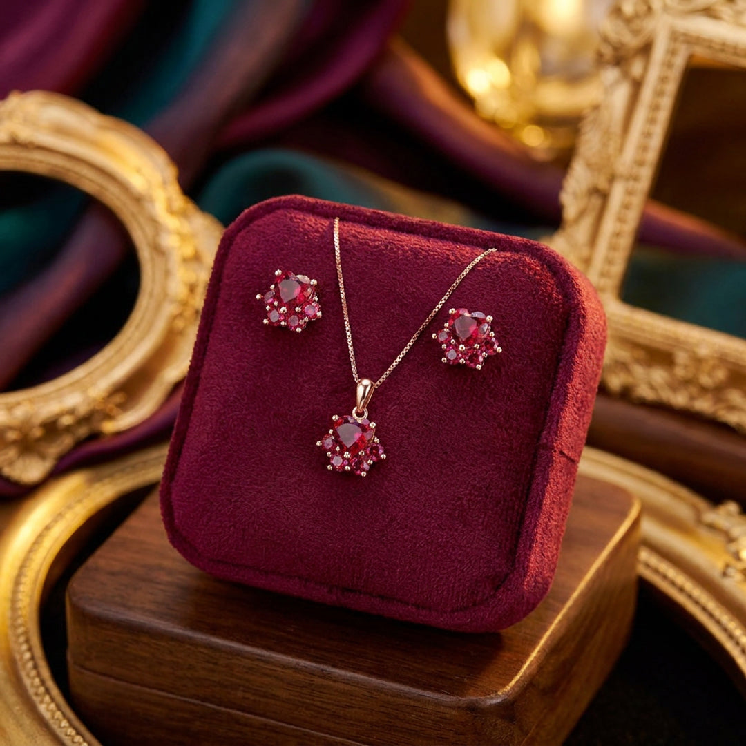Ruby Bloom Crystal Necklace Set