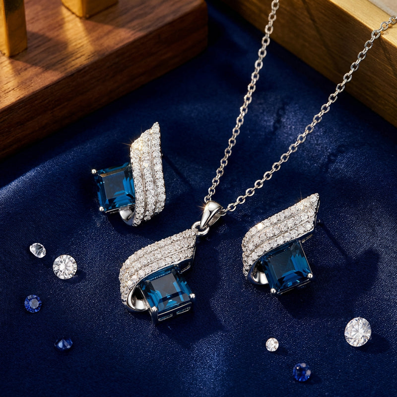 Azure Ice Crystal Necklace & Earrings Set