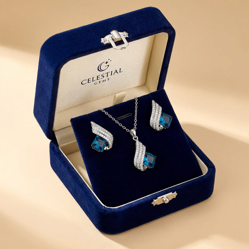 Azure Ice Crystal Necklace & Earrings Set